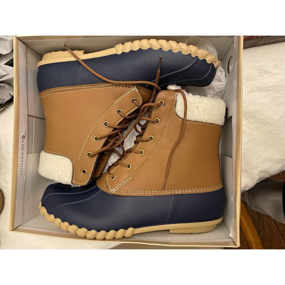Outwoods Women's Coldbay-1 Duck Boot Lined Lace-Up Navy/Brown Size 10